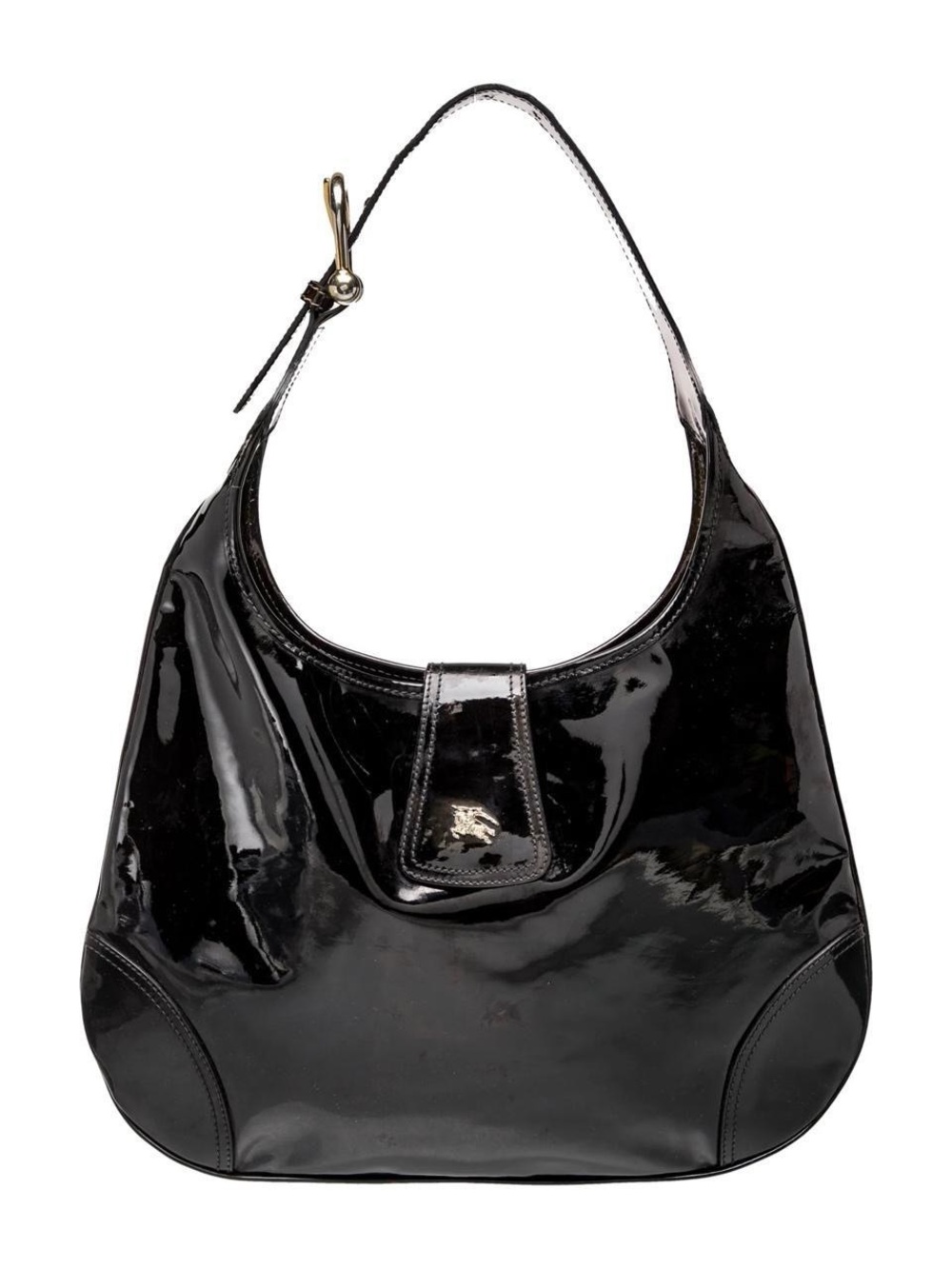 Burberry Black Patent Shoulder Hobo Bag